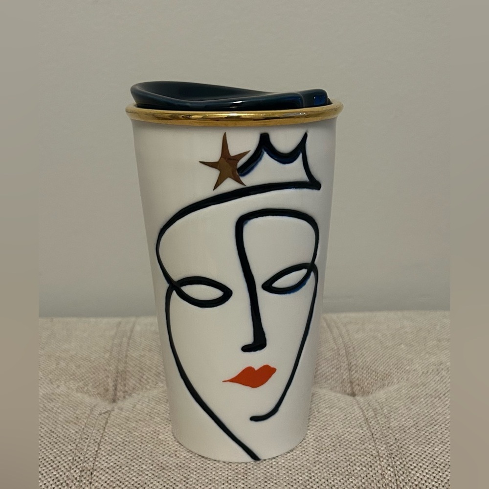 Starbucks 2015 Crown Anniversary Siren Face Ceramic Tumbler Traveler Mug 10oz